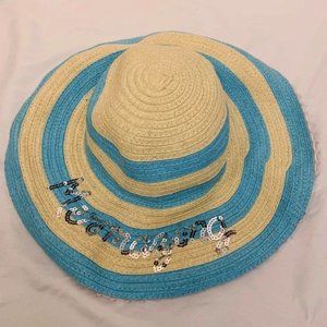 Hat Straw Beach w/ Baby Blue Bands One Size Mermazing Sequin Flop￼py